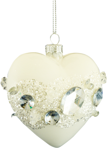 Набор декорированных украшений белый (шар, капля,сердце, плоский шар) 8см EBC14C347W