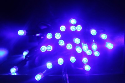 Электрогирлянда 100 LED, синий с флэш, чёрн. провод, 10 метров