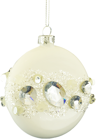 Набор декорированных украшений белый (шар, капля,сердце, плоский шар) 8см EBC14C347W