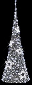 Световая фигура конус серебряный со звездами с белыми диодами 150см