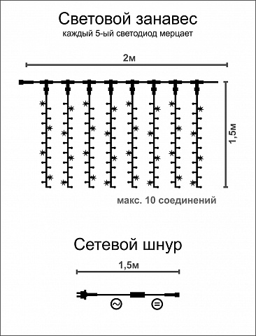 Световой занавес 2х1,5м, желтый+флэш, 400 диодов, прозрачный провод (LED Плей Лайт) в Москве Световой занавес 2х1,5м, желтый+флэш, 400 диодов, прозрачный провод (LED Плей Лайт)