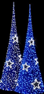 Световая фигура конус голубой со звездами с белыми диодами 250см