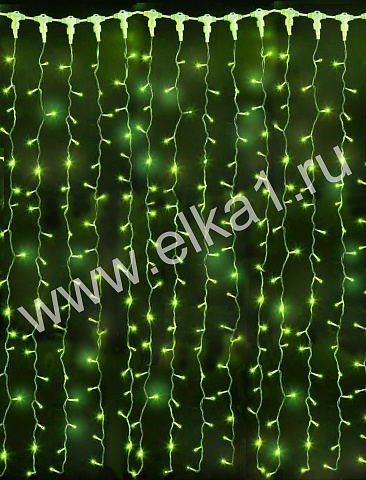 Световой занавес 2х1,5м, зеленый, 400 диодов, прозрачный провод (LED Плей Лайт)