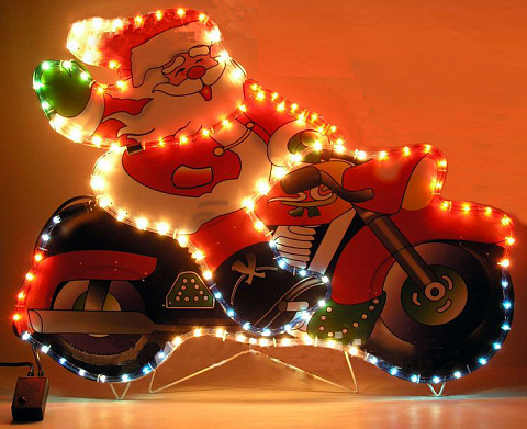 Светодиодная фигура Дед мороз на мотоцикле из дюралайта