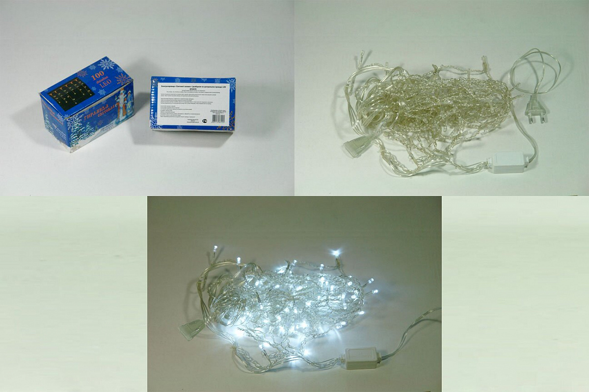 Светодиодная бахрома  2.5х0.6м, 100 LED холодный белый+флэш, прозрачный провод, возможность соединения, внутренняя