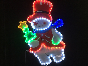 Светодиодная фигура Снеговик с ёлочкой из дюралайта, мульти