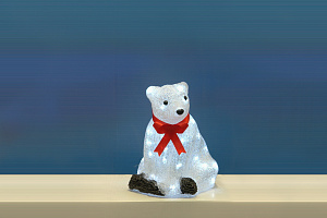 Светящаяся акриловая фигура "Медведь с красным шарфом"