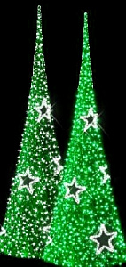 Световая фигура конус зеленый со звездами с белыми диодами 150см