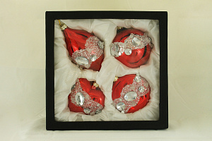 Набор декорированных украшений красный (шар, капля,сердце, плоский шар) 8см EBC14C348R