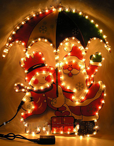 Светящаяся фигура Дед мороз с зонтиком и снеговик из дюралайта, мульти